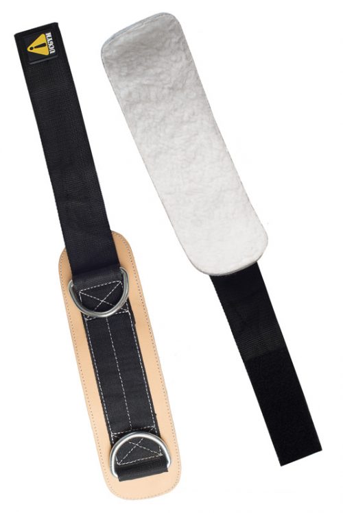 double D-ring ankle cuff for cable machine with Velcro strap and padded lining