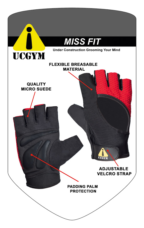 UCgym Miss Fit Red Workout Gloves for Women
