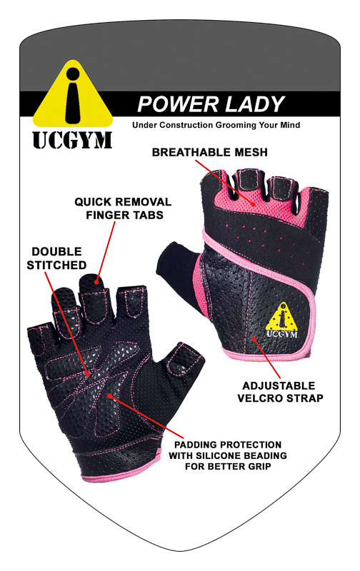 UCgym Power Lady - pink workout gloves for ladies
