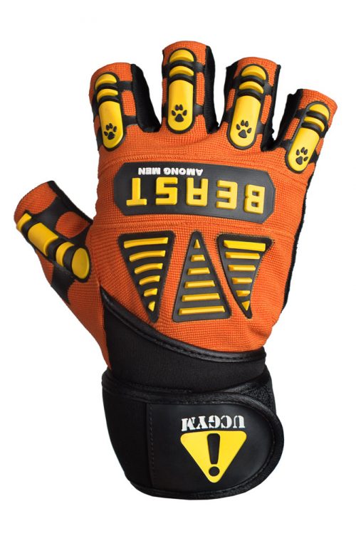 Beast among men workout gloves by UCGYM orange and yellow