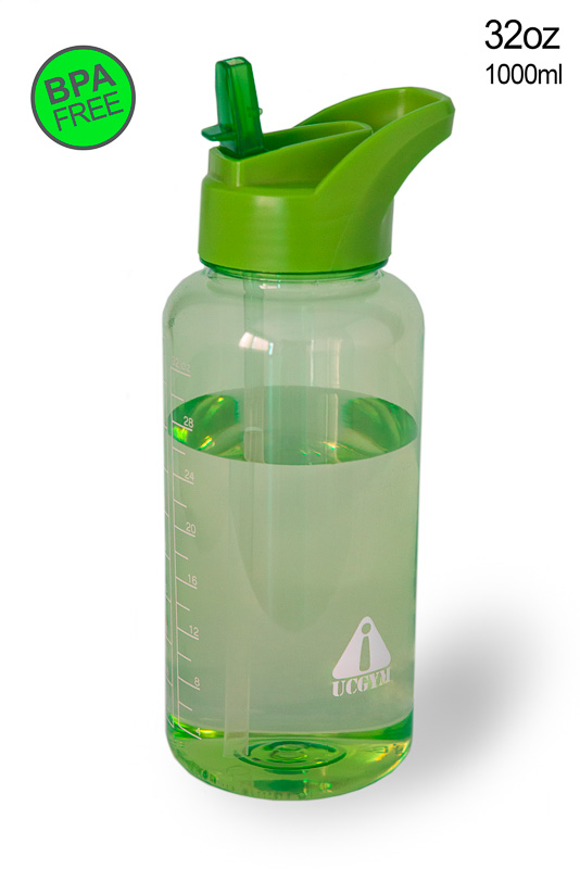 Green Water bottle with straw, bite valve and handle