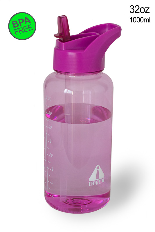 Pink Water bottle with straw, bite valve and handle