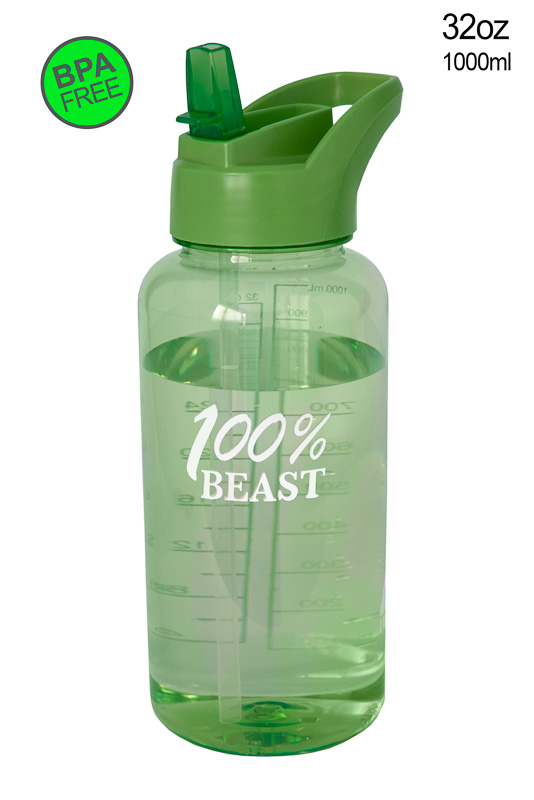 Green UCGYM sports bottle with a straw