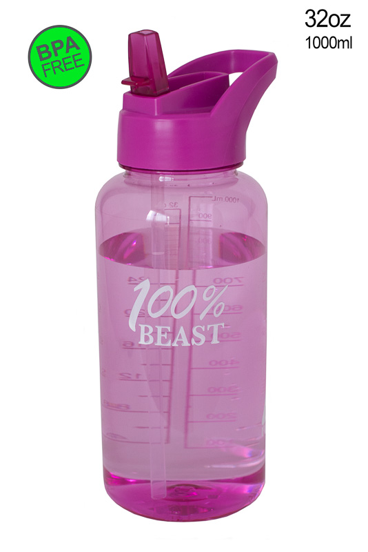 Pink UCGYM sports bottle with a straw