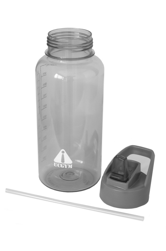 Water bottle with straw, bite valve and handle