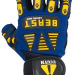 UCGYM blue workout gloves with BEAST print and knuckle guards