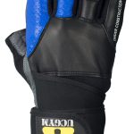 UCGYM black and blue leather workout glove front view with wrist wrap
