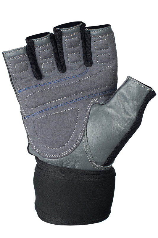 UCgym black and blue workout glove palm with padded grip and stitched detailing