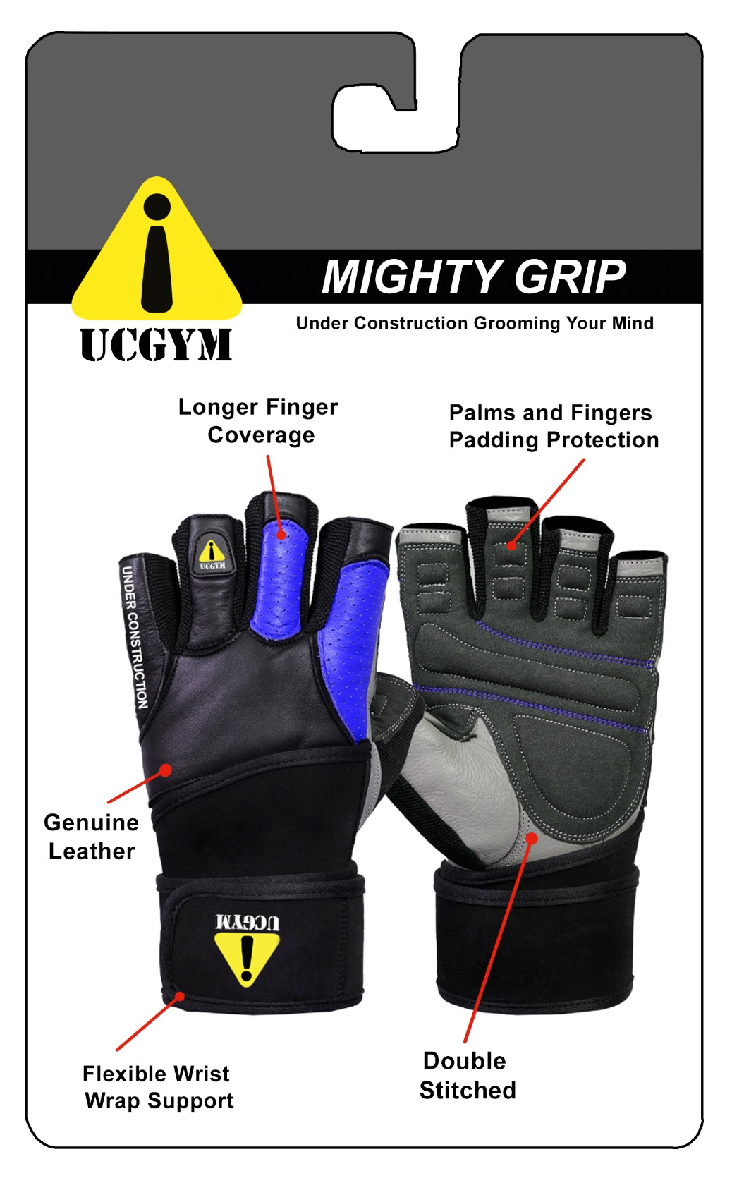 Ucgym blue leather workout gloves with wrist wraps