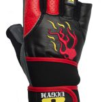UCGYM red and black leather workout glove with fire design and wrist wrap