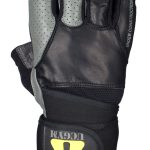 UCgym black and grey leather workout gloves with wrist wrap support front view